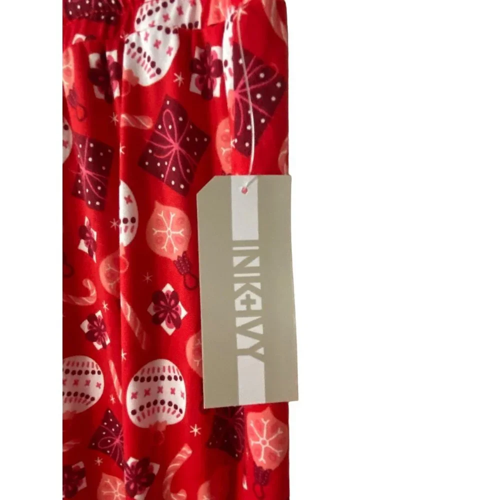 New Ink+Ivy red Christmas‎ ornament Pajama top and bottoms set Sz M